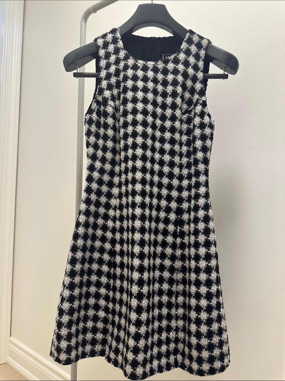 Versace Black and White Houndstooth Sleeveless A-Line Dress